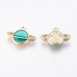 合金エナメルチャーム  惑星  ゴールドカラー  グリーン  12x16.5x2.5mm  穴：1mm&nbsp;X-ENAM-O027-05B
