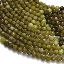 グラデーションカラーのナチュラルな黄緑色のオパールビーズの連  ラウンド  多面カット  4.5mm  穴：0.8mm  約100個/連  15.43