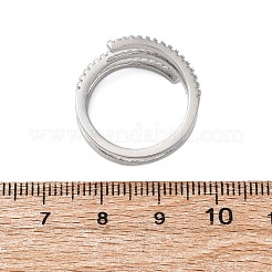 女性用真鍮マイクロパヴェクリアキュービックジルコニアオープンカフリング  スプリングの形  プラチナ  11mm  内径：usサイズ7 3/4（17.9mm）&nbsp;RJEW-S624-04P
