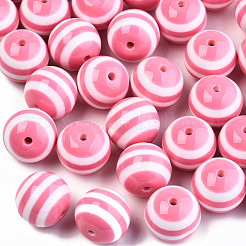 ラウンド縞模様樹脂ビーズ  ピンク  20x18mm  穴：3mm&nbsp;X-RESI-R158-20mm-06