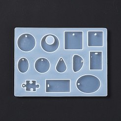 幾何学的な形とパズルのピースのペンダント シリコン型  レジン型  UVレジンDIY用  エポキシ樹脂イヤリングジュエリー作り  ホワイト  114x153x7mm  穴：2mm  2mm  3x2mm  内径：4x2mm&nbsp;X-DIY-D076-03