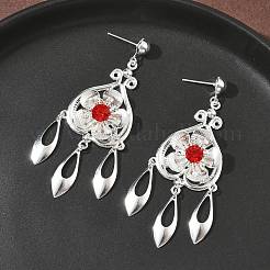 電気メッキ真鍮シャンデリアピアス  花  銀  63x28.5mm&nbsp;EJEW-Z129-05S