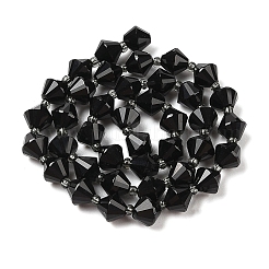 ナチュラルブラックオニキスビーズ連売り  染め＆加熱  多面カット双円錐形  シードビーズで  8x8mm  穴：1.2mm  約36~40個/連  14.96インチ（38cm）&nbsp;G-NH0001-F01-01B