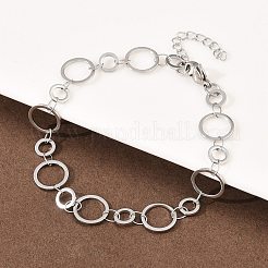 女性用304ステンレススチールリンクチェーンブレスレット  リング  ステンレス鋼色  6-3/4インチ（17.1cm）&nbsp;BJEW-P373-03C-P