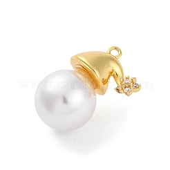 Rack Plating Brass with Cubic Zirconia Pendants and ABS Imitation Pearls Pendants&nbsp;KK-Q010-09G