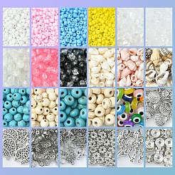 夏用ガラス、合成マグネサイト、シェルのバングル作りキット  ミックスカラー  6mm  穴：1mm&nbsp;DIY-FS0007-91