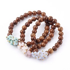 Round Natural Wood Beads Stretch Bracelets Sets&nbsp;BJEW-JB06000