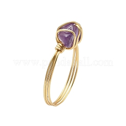 Copper Wire Wrapped Natural Quartz Crystal & Rose Quartz & Green Aventurine & Lapis Lazuli & Topaz Jade  Nuggets Finger Rings for Women&nbsp;RJEW-JR00794