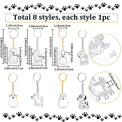 8Pcs 8 Styles Dog Resin Pendant Keychains&nbsp;KEYC-SC0002-09