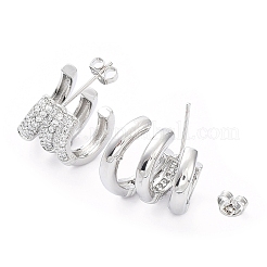 クリア キュービックジルコニア ラウンド スタッド ピアス  女性のための真鍮のアクセサリー  プラチナ  16x17x16.5mm&nbsp;EJEW-G350-02P