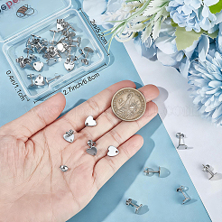 304ステンレススチール製ハートスタッドピアス金具40個  ループと平板付き  ステンレス鋼色  8x8mm  穴：1mm  ピン：0.8mm&nbsp;STAS-BBC0011-41