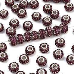 樹脂製ラインストーンビーズ  シルバーカラーの真鍮の二重コアを持つ  グレードA  ロンデル  ライトアメジスト  10x7mm  穴：2.5mm&nbsp;CPDL-H001-10x7mm-5