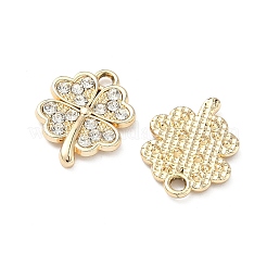 合金ラインストーンペンダント  クローバーチャーム  UVメッキ  ゴールドカラー  18x14x2mm  穴：1.8mm&nbsp;ALRI-D303-17G-01