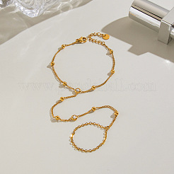 304 Stainless Steel Pave Clear Cubic Zirconia Flat Round Hand Chain Finger Ring Bracelets for Women&nbsp;OK9358