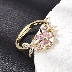 真鍮製パヴェキュービックジルコニアカフオープンリング  花  ゴールドカラー  10mm  内径：17mm&nbsp;CU-CBA5C10-06G