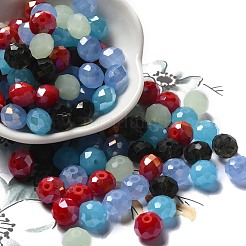 ガラスビーズ  多面カット  ロンデル  ライトスチールブルー  10x8mm  穴：1mm  約67個/60g&nbsp;EGLA-A034-SM10mm-49