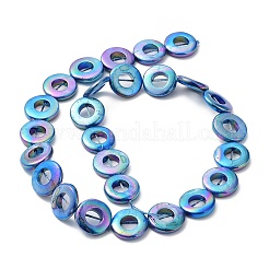 天然淡水貝殻染めビーズ連売り  ABカラー  ドーナツ  ドジャーブルー  15x2.5mm  穴：0.5mm  約25~26個/連  15.16''~15.28''（38.5~38.8センチメートル）&nbsp;BSHE-P033-01C