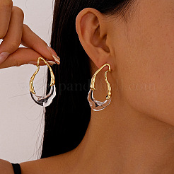 Irregular Brass & Resin Hammered Frame Stud Earrings for Women&nbsp;WG5EB90-01