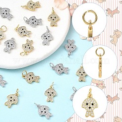 10個 2色 犬用 真鍮マイクロパヴェ クリアキュービックジルコニアチャーム  丸カン付き  カドミウムフリー＆鉛フリー  プラチナ·ゴールデン  13x9x1.5mm  穴：3.4mm  5個/カラー&nbsp;KK-YW0004-35