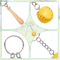 12Pcs Mini Baseball PU Leather Pendant Keychain with Wood Baseball Bat&nbsp;DIY-SP0001-51B