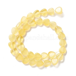 透明なガラスビーズ連  ハート  きいろ  9.5~10x10x3.5~4.5mm  穴：0.8~1mm  約35個/連  13.15~13.31インチ（33.4~33.8cm）&nbsp;GLAA-F112-03J