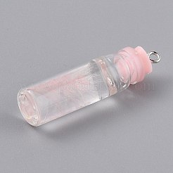 透明なガラス瓶のペンダントデコレーション  内側にフェザーとプラスチックストッパー付き  ピンク  41x11mm  穴：2mm&nbsp;EGLA-B002-01B