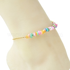 Natural Dyed Freshwater Shell Nuggets Beaded 304 Stainless Steel Cable Chain Anklets for Women&nbsp;AJEW-AN00827-03