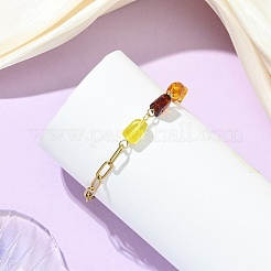 Rectangle Natural Amber Beads Link Bracelets&nbsp;BJEW-JB13765