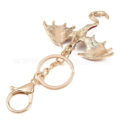 ドラゴン合金ラインストーンペンダントキーホルダー  分割キーリングとロブスタークロー留め金付き  アンティークゴールデン＆ゴールデン  ファイヤーブリック  126.5mm&nbsp;KEYC-G065-01A