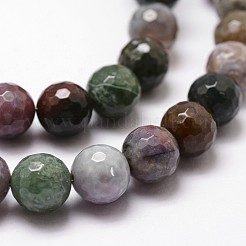 天然石インディアン瑪瑙ビーズ連売り  多面カット  ラウンド  8mm  穴：1mm  約44個/連  14.9インチ〜15.1インチ&nbsp;X-G-D840-51-8mm