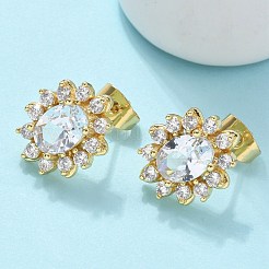 真鍮マイクロペーブクリアキュービックジルコニアスタッドピアス  花  16KGP本金メッキ  14.5x12.5mm&nbsp;EJEW-C139-04G