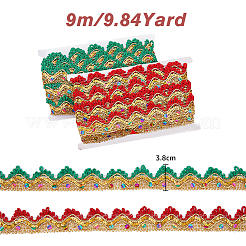 2枚のカード、2色のメタリックポリエステルレースリボン  ガーメントアクセサリー  スパンコール入り  三角形模様  ミックスカラー  1-1/2インチ（38mm）  約9.84ヤード（9m）/カード  1枚/色&nbsp;OCOR-FH0001-25