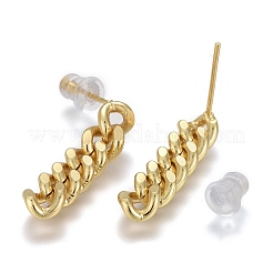 Brass Curb Chain Dangle Stud Earrings&nbsp;X-EJEW-F260-07B-G