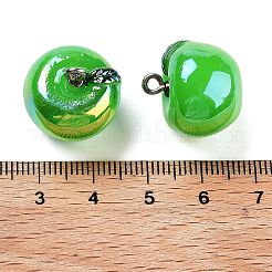 Abカラーレジンペンダント  プラチナメッキの鉄製ループ付きフルーツチャーム  りんご  17~18x17~17.5mm  穴：2mm&nbsp;LS-RESI-C051-02H-P