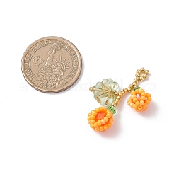 ガラスシードビーズのベリーと葉のペンダント  ガラスとアクリルで  オレンジ  35x22x10mm  穴：2mm&nbsp;PALLOY-MZ01114-03