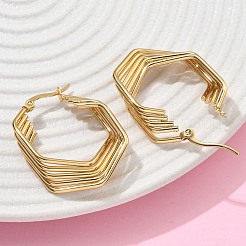 Multilayer Polygon 201 Stainless Steel Hoop Earrings&nbsp;EJEW-D354-06G