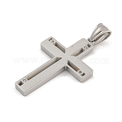 304ステンレスペンダント  クリスタルラインストーン付き  クロスチャーム  ステンレス鋼色  42x26.5x3mm  穴：7.5x4.5mm&nbsp;STAS-D110-18AS