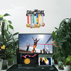 鉄メダル ハンガー ホルダー ディスプレイ ウォール ラック  3行  ネジ付き  ブラック  スポーツ  400x150mm&nbsp;ODIS-WH0021-913