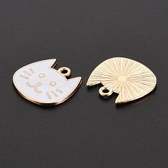 合金エナメルチャーム  カドミウムフリー＆鉛フリー  ライトゴールド  猫  ホワイト  16x17x1.5mm  穴：1.6mm&nbsp;X-ENAM-S121-182D