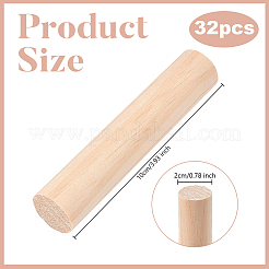 木製の丸棒32本  DIYクラフト用品  アンティークホワイト  100x20mm&nbsp;WOOD-OC0004-41