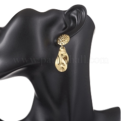 304 Stainless Steel Teardrop with Flat Round Dangle Stud Earrings&nbsp;EJEW-JE06752