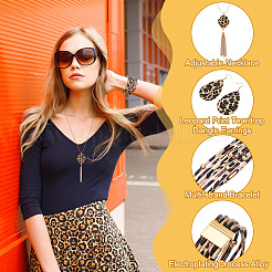 Leopard Print Teardrop Dangle Earrings & Multi-strand Bracelet & Tassel Pendant Necklace&nbsp;AJEW-AN0007-08