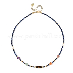 Faceted Round Natural Lapis Lazuli and Geometric Stone Beaded Necklaces for Women&nbsp;NJEW-JN06701