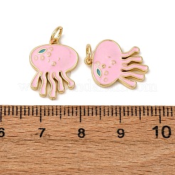 真鍮製のピンクのエナメルクラゲペンダント  鉛フリー＆カドミウムフリー  長持ちメッキ  ラックめっき  18KGP本金メッキ  16x13x2mm  穴：3mm&nbsp;KK-CJC0013-02G-RS