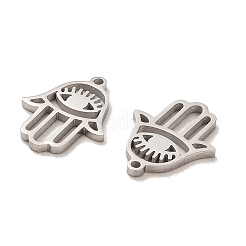 変色しない304ステンレススチールペンダント  目のチャームが付いた中空のハムサ手  ステンレス鋼色  15x11.5x1mm  穴：0.9mm&nbsp;STAS-L022-128P
