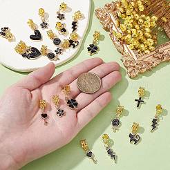 50 個 10 スタイル合金黒エナメルヨーロッパダングルチャーム  大きな穴のペンダント  ライトゴールド  ハートと猫とクローバー  混合図形  23~32mm  穴：4.3x4.4mm&nbsp;PALLOY-CJ0002-79