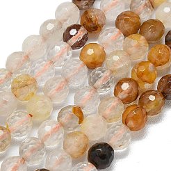 ナチュラルイエローヘマトイドクォーツビーズ連売り  ファセット（128ファセット）  ラウンド  6~6.5mm  穴：0.8~1mm  約59~64個/連  14.25~15.55''（36.2~39.5センチメートル）&nbsp;G-B165-A07-6mm