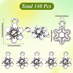 チベット風アロイペンダント140個  花のチャーム  アンティークシルバー  13.5x9.5x2mm  穴：1.8mm&nbsp;FIND-SC0016-23
