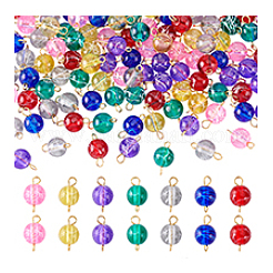 120Pcs Drawbench Transparent Glass Round Connector Charms&nbsp;PALLOY-PHE00015