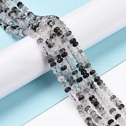 天然石ブラックルチルクォーツビーズ連売り  多面カット  ロンデル  4x2mm  穴：0.7mm  約157個/連  15.55インチ（39.5cm）&nbsp;G-H278-04
